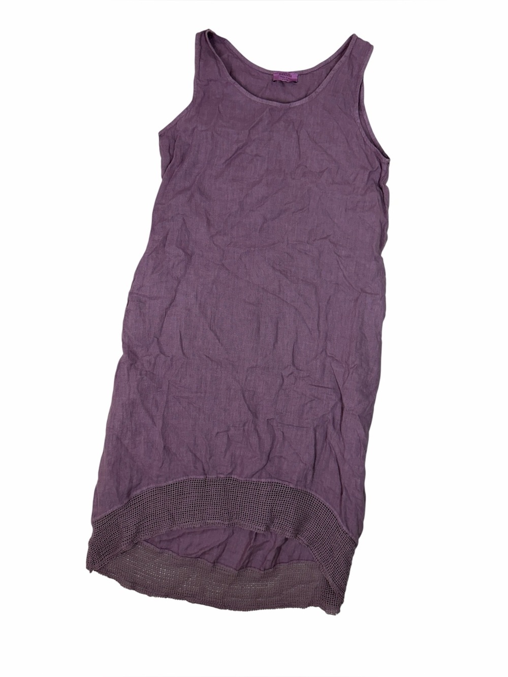 Marisima Womens Sleeveless Linen Crochet Hem Tank Dress Purple M/L Coastal